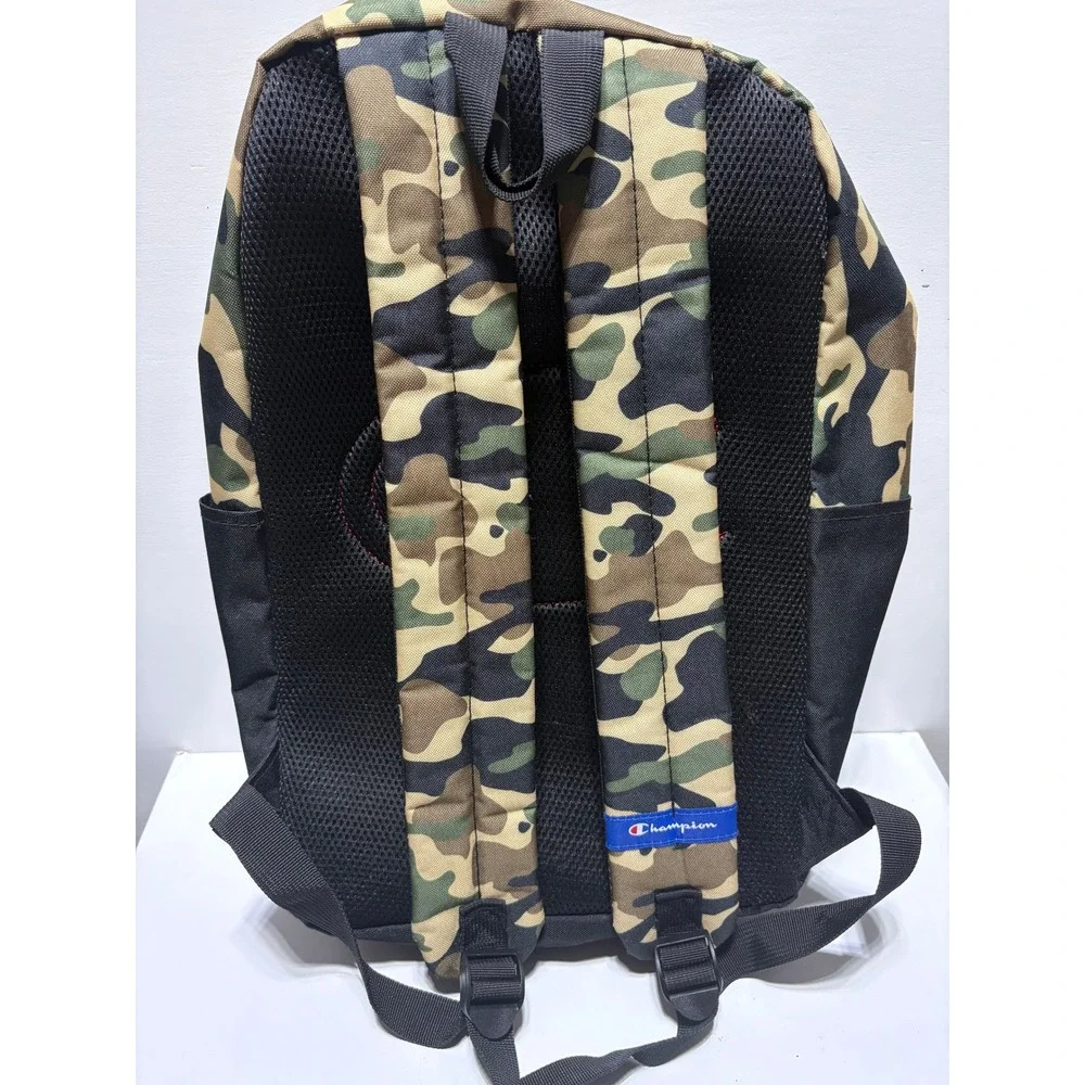 Champion Backpack Camouflage Black Script Logo Padded Straps School Travel Bag